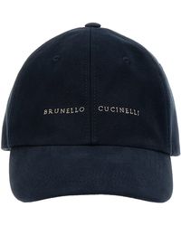 Brunello Cucinelli - Logo Embroidery Cap Cappelli Blu - Lyst