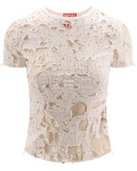 DIESEL - T-shirt in cotone con effetto strappato - Lyst
