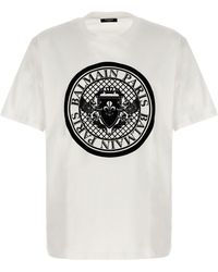 Balmain - T-shirt With Flocked Coin Print - Lyst