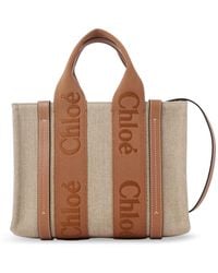 Chloé - Woody Linen And Leather Tote Bag - Lyst