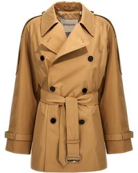 Burberry - Double-Breasted Short Trench Coat Trench E Impermeabili Beige - Lyst