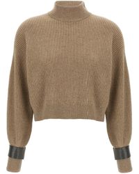 Brunello Cucinelli - Monile Crop Cuff Sweater Maglioni Marrone-Donna - Lyst