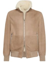 Brunello Cucinelli - Suede Jacket With Shearling Collar - Lyst