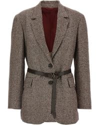 Brunello Cucinelli - Houndstooth Blazer Blazers Marrone-Donna - Lyst