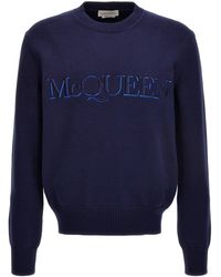 Alexander McQueen - Logo Embroidered Sweater Maglioni Blu - Lyst