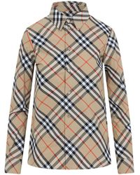 Burberry - Sand Cotton Check Shirt-Donna - Lyst