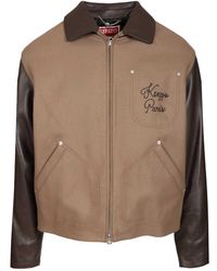 KENZO - Leather-Sleeved Embroidered Jacket - Lyst