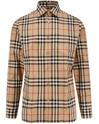 Burberry - Check Motif Cotton Shirt - Lyst