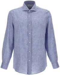 Brunello Cucinelli - Linen Shirt Camicie Celeste - Lyst