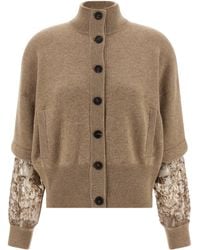 Brunello Cucinelli - Sequin Sleeve Cardigan Sweaters And Cardigans - Lyst
