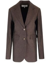 Loewe - Linen Single-Breasted Tailored Jacket Giacche Marrone-Donna - Lyst