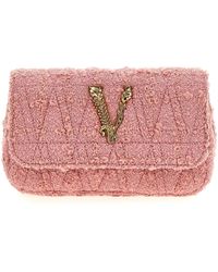 Versace - Logo Tweed Crossbody Bag Borse A Tracolla Rosa - Lyst