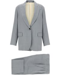 Brunello Cucinelli - Fluid Twill Set Blazer And Suits Celeste - Lyst