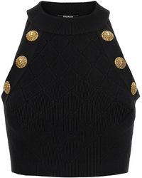 Balmain - Knitted Cropped Top With Embossed Buttons - Lyst