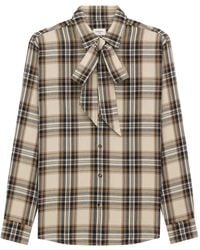 Saint Laurent - Tartan Pussybow Shirt - Lyst
