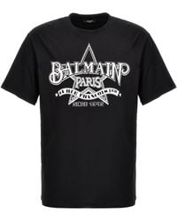Balmain - Star T Shirt Bianco/Nero - Lyst