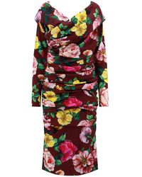 Dolce & Gabbana - Printed Silk Midi Dress - Lyst