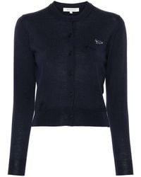 Maison Kitsuné - Wool Cardigan With Logo Embroidery - Lyst