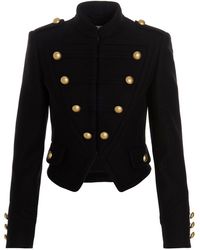 Moschino Cropped Jacket With Gold Buttons - Black