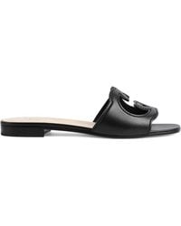 Gucci - Interlocking G Cut-out Leather Sliders - Lyst