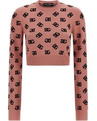 Dolce & Gabbana - Crop Sweater With All-Over Printed Dg Logo - Lyst