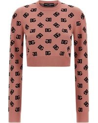Dolce & Gabbana - Crop Sweater With All-Over Printed Dg Logo - Lyst