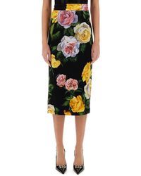 Dolce & Gabbana - Gonna Midi Stampa Peonie E Rose - Lyst