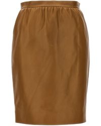 Saint Laurent - Leather Skirt Gonne Marrone - Lyst