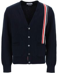 Thom Browne - Cardigan In Cotone Con Banda Rwb - Lyst