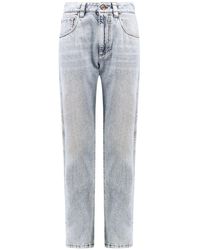 Brunello Cucinelli - Jeans in cotone con patch logo posteriore in pelle - Lyst