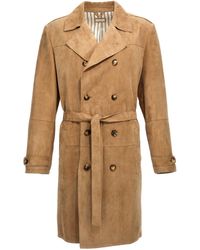 Brunello Cucinelli - Suede Trench Coat Trench E Impermeabili Beige - Lyst