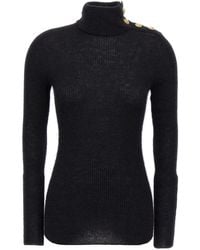 Balmain - Mohair-Blend Button-Shoulder Sweater - Lyst