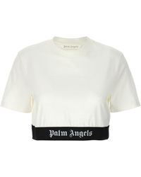 Palm Angels - T-Shirt Crop Con Banda Logo - Lyst