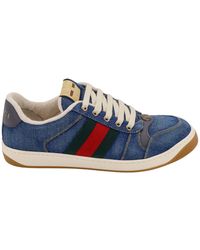 Gucci - Screener Webbing And Leather-trimmed Denim Sneakers - Lyst
