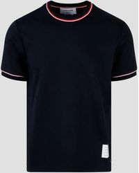Thom Browne - Rwb Stripe Trim Cotton Milano T-shirt - Lyst