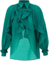 Alberta Ferretti - Ruffled Shirt And Ruffles Camicie Verde-Donna - Lyst