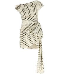 Self-Portrait - Polka Dot Satin Tie Side Mini Abiti Bianco/Nero-Donna - Lyst