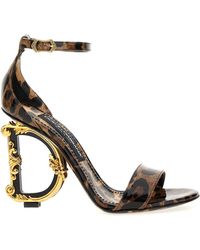 Dolce & Gabbana - Animal-Print With Logo Heel Sandali Multicolor - Lyst