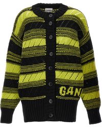 Ganni - Striped Organic Wool Cardigan - Lyst