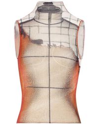 Jean Paul Gaultier - Tulle Tank Top With "Fire" Print And Draped Lining - Lyst
