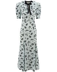 Alessandra Rich - Silk Long Dress With Rose Print - Lyst