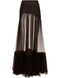 Saint Laurent - Flounced Long Skirt Gonne Marrone - Lyst