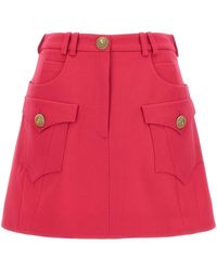 Balmain - Logo Button Mini Skirt Gonne Fucsia - Lyst