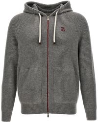 Brunello Cucinelli - Logo Embroidered Hooded Cardigan Sweater, Cardigans - Lyst