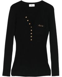 Elisabetta Franchi - Ribbed Knit Top With Breast Pocket - Lyst