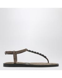 Brunello Cucinelli - Suede Thong Sandals With Precious Straps - Lyst