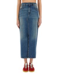 MSGM - Long Denim Skirt-Donna - Lyst