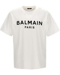 Balmain - T-shirt in jersey di cotone con logo - Lyst