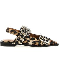 Ganni - Leopard Print Slingback Ballets - Lyst