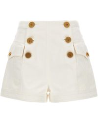 Balmain - Logo Buttons Shorts Bermuda, Short Bianco - Lyst